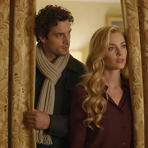 Couple Behind Gold Curtains