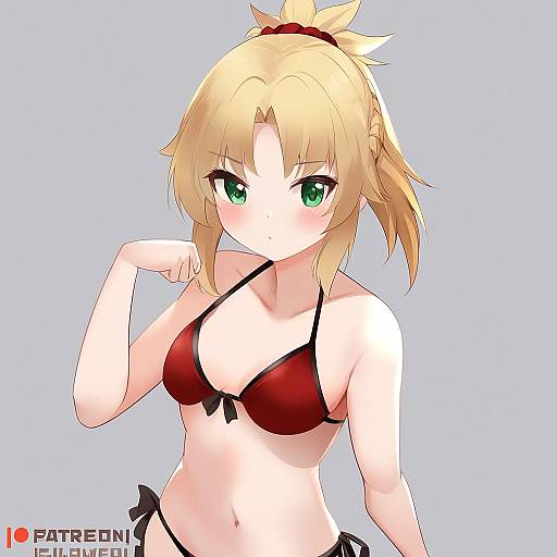 Illustration of Mordred (swimsuit rider) (first ascension) (fate), fate (series) in the style of Mujinbensin
