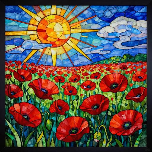 Stained Glass Red Poppy Field