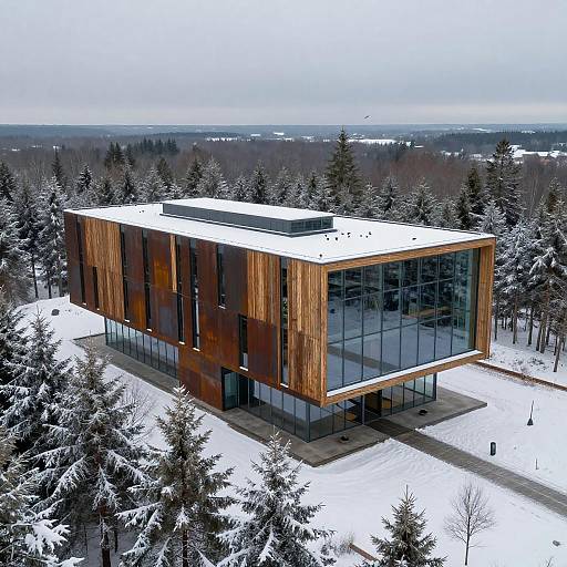 Monolithic Single-Box Winter Forest Retreat