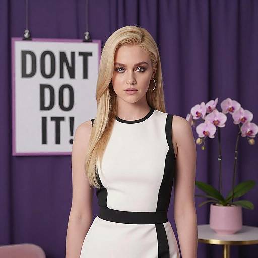 Portrait of Woman by Purple Curtain