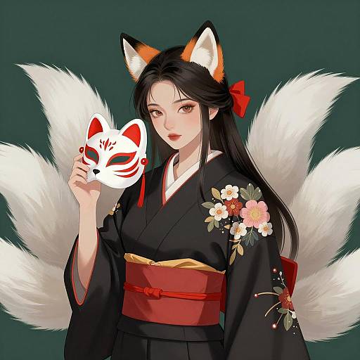 Enchanting Fox-Eared Woman Illustration