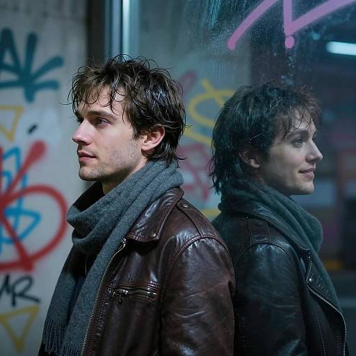 Couple Behind Glass with Colorful Graffiti