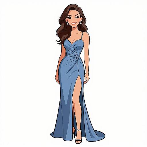 Elegant Woman in Blue Evening Gown