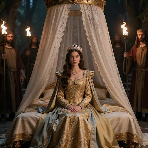 Regal Woman on Canopy Bed Scene