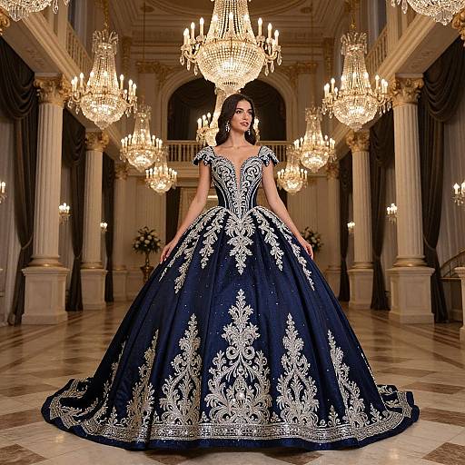 Elegant Woman in Opulent Ballroom Gown