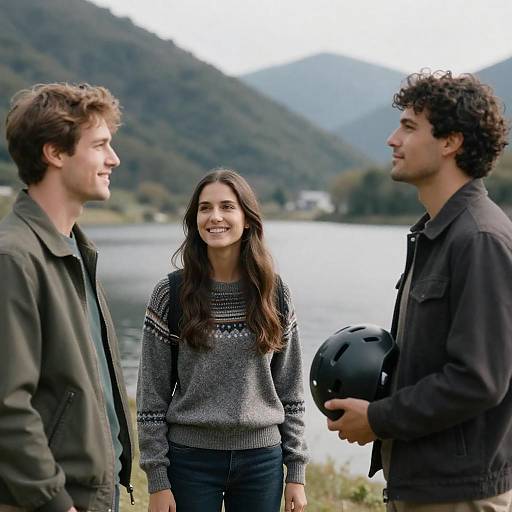 Cheerful Lakeside Moment with Friends