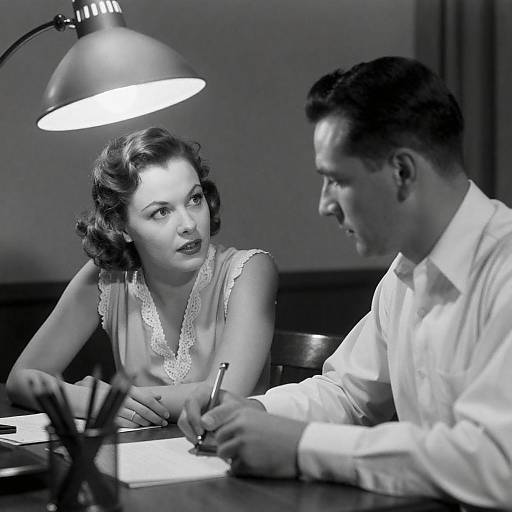Vintage 1940s Black-and-White Desk Scene