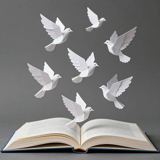 Open Book with Paper Doves Soaring