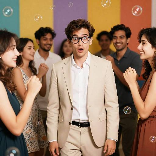 Vibrant Party Scene with Surprise Guest