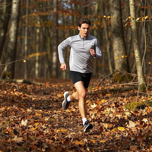 Dynamic Cross-Country Runner in Autumn Forest
