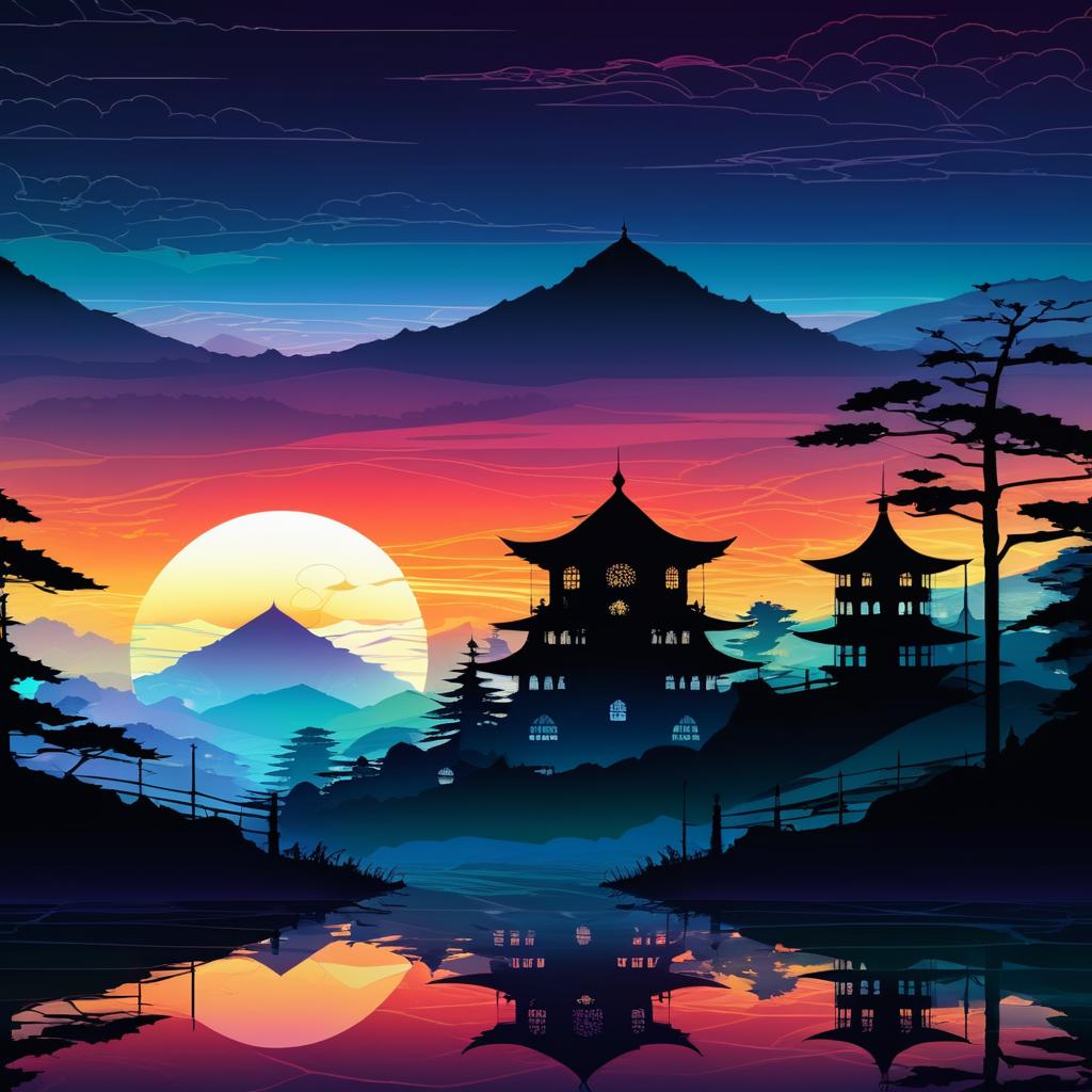 Miyazaki-Inspired Silhouette Landscape Art