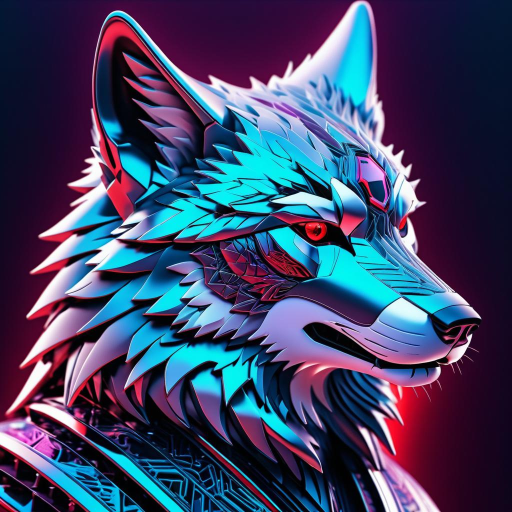 Futuristic Crimson Wolf Cyberpunk Artwork