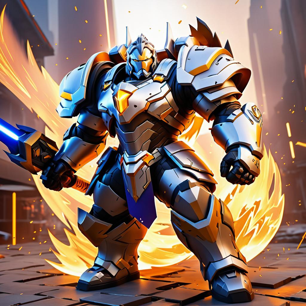 Epic 3D Reinhardt in Fiery Battle Scene