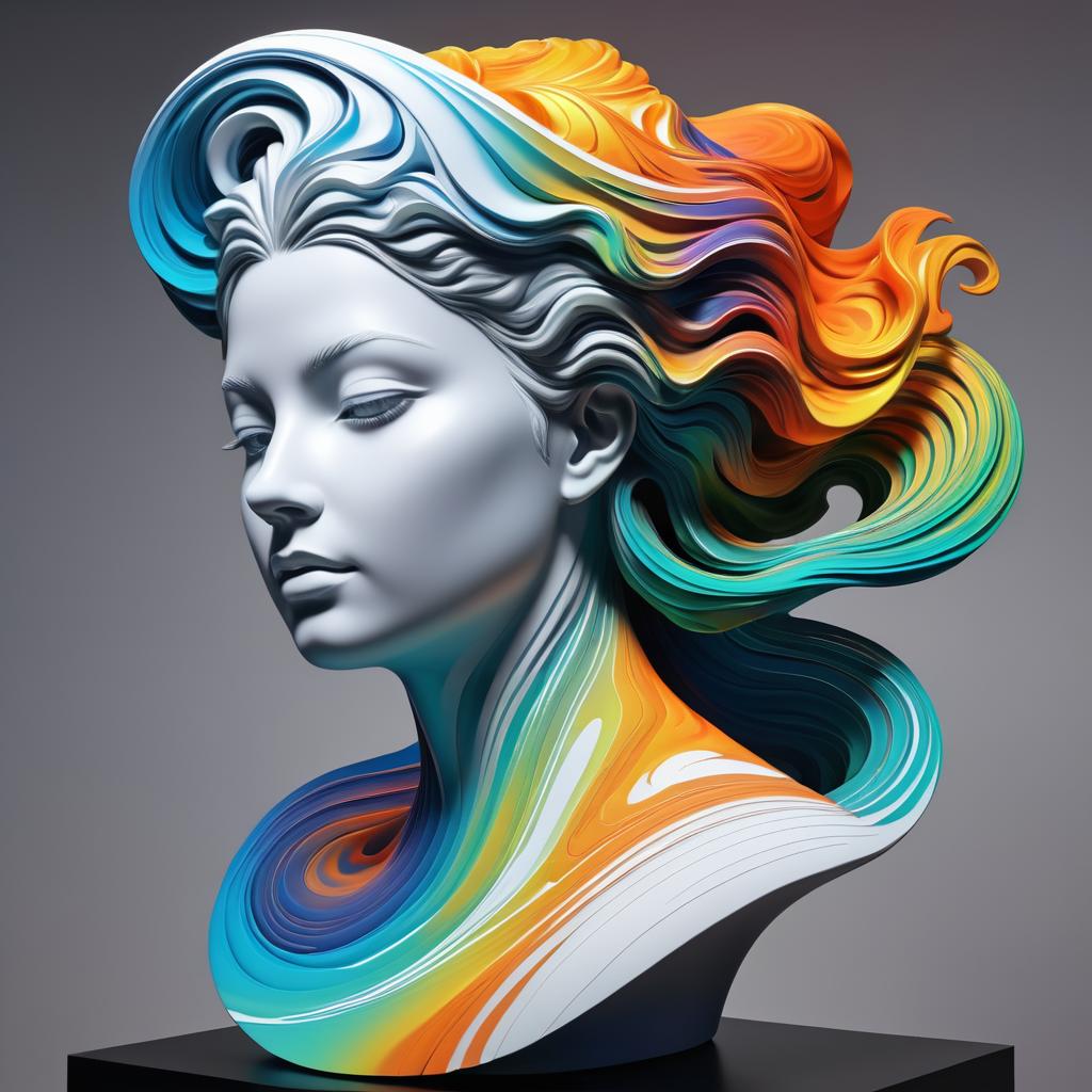 Colorful Surreal Female Head Sculpture