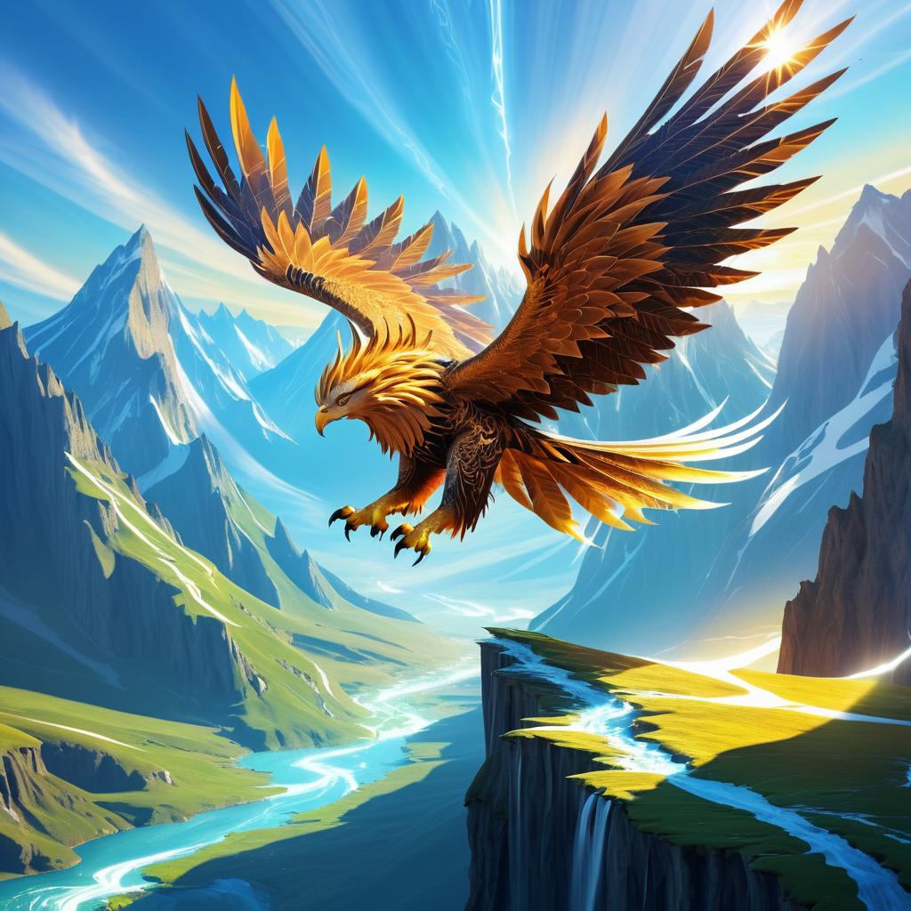 Majestic Griffin Soaring in Fantasy Landscape