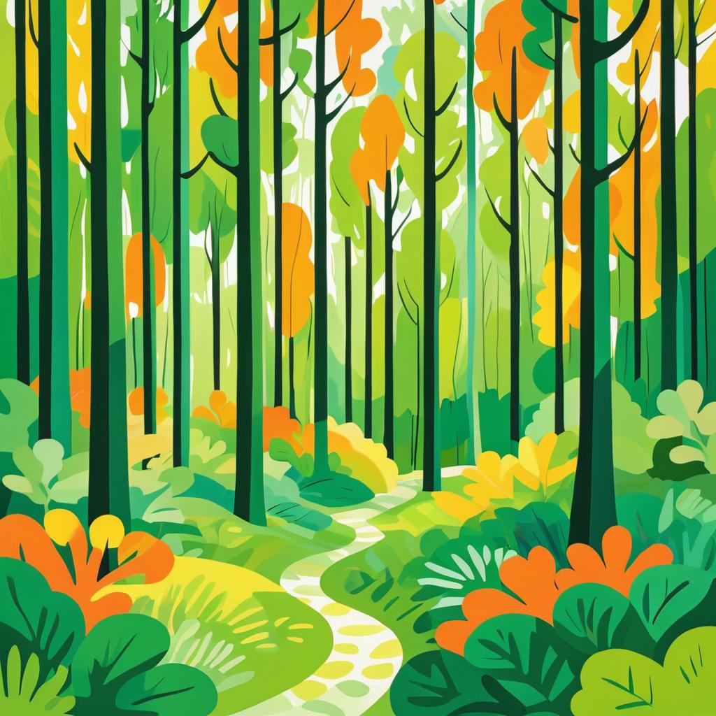 Vibrant Matisse-Inspired Forest Landscape