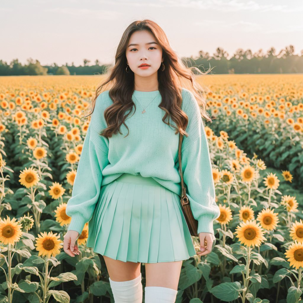 Kawaii Style in a Sunflower Field