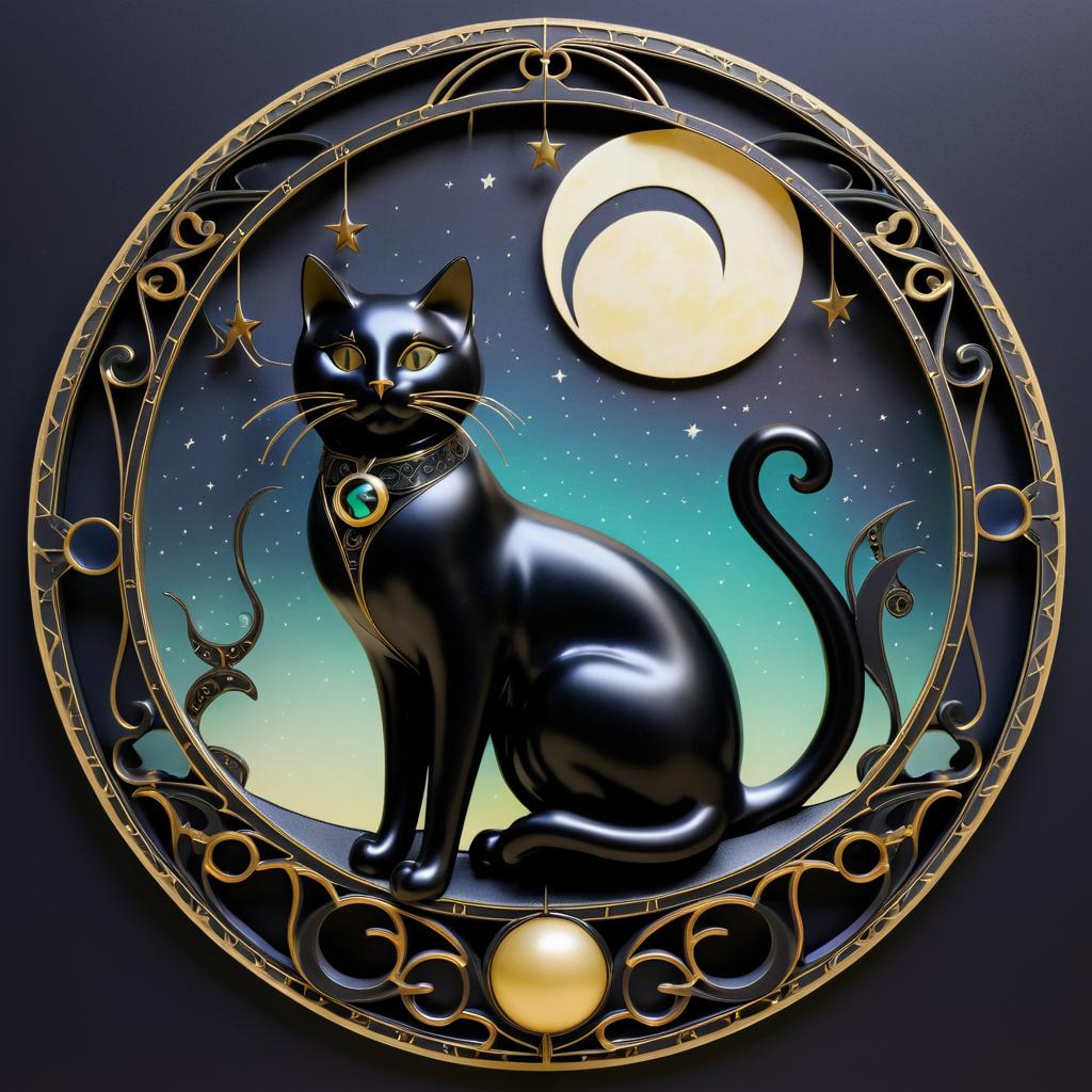 Art Nouveau Steampunk Black Cat Design