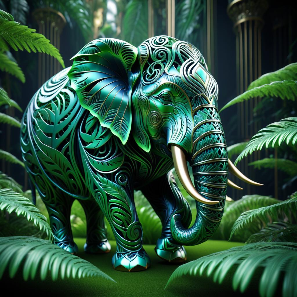 Epic Hyper-Realistic Elephant and Fern Art