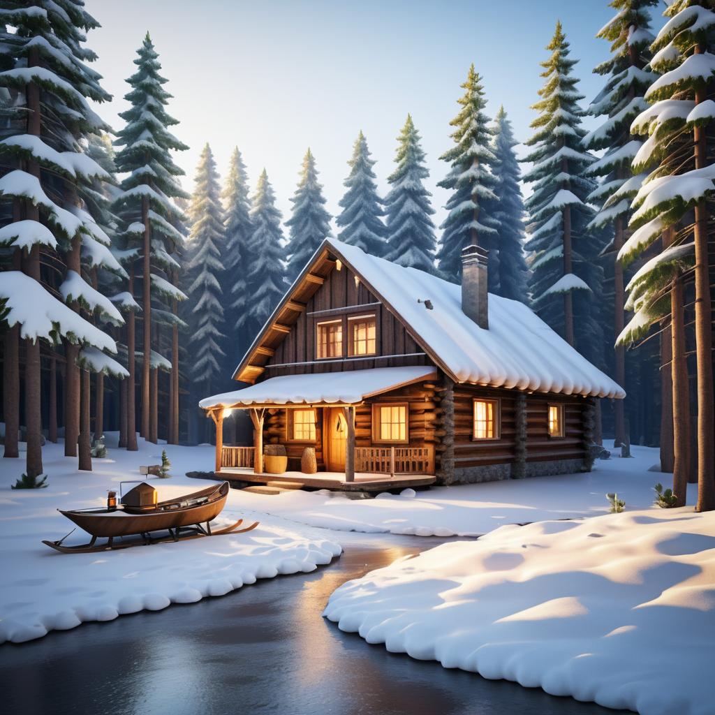 Rustic Cozy Cabin in Snowy Pines