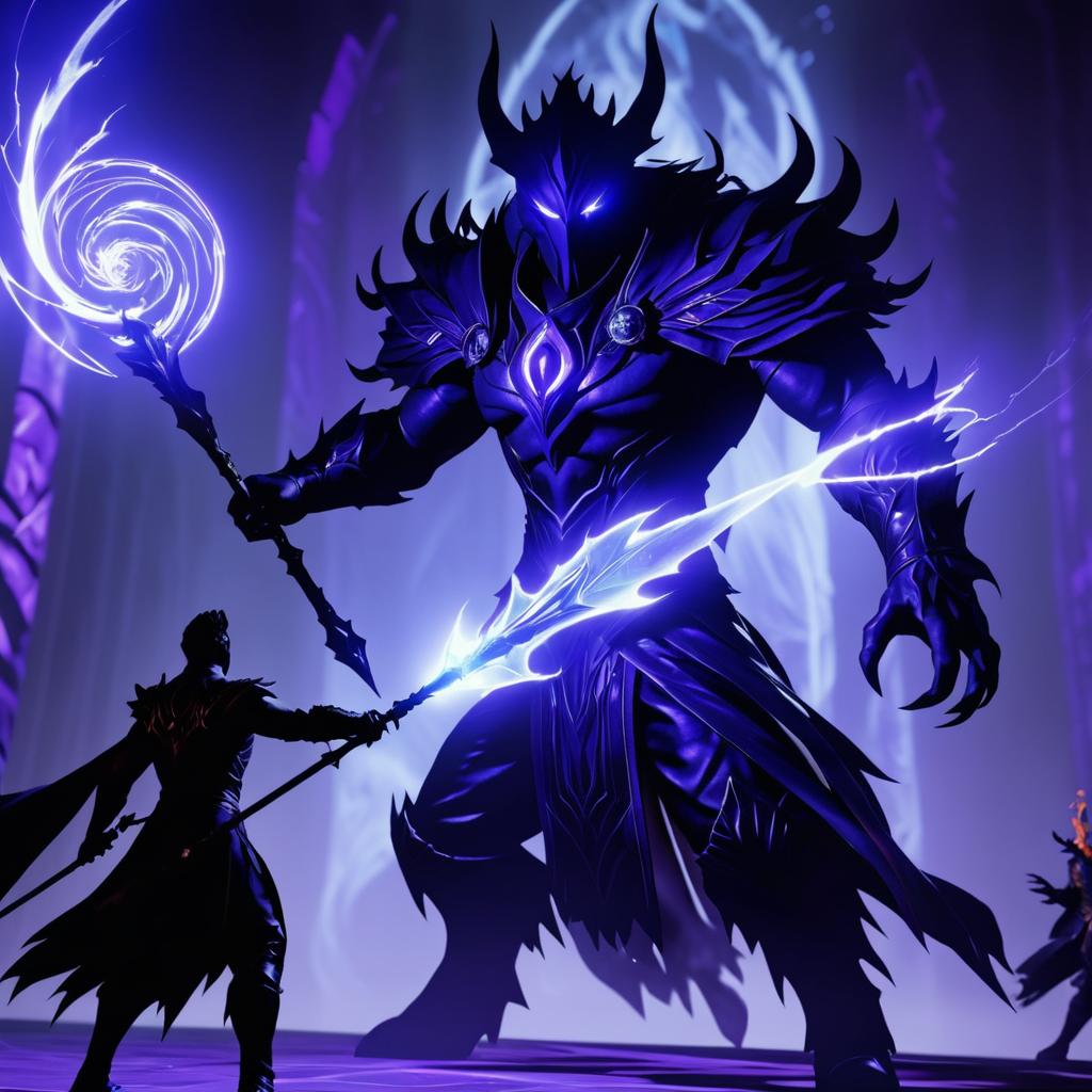 Warlock Battling Shadow Beast in Dark Magic