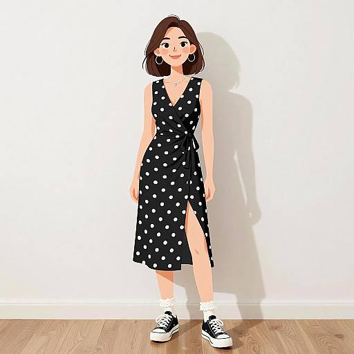 Smiling Woman in Polka Dot Dress