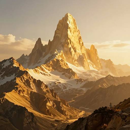 Golden Mountainous Landscape with Divine Glow