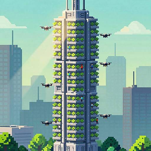 Pixel Art High-Tech Vertical Farm