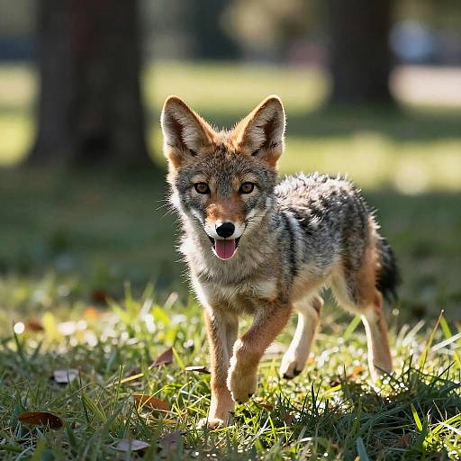 Playful Coyote Pup in Sunlit Park