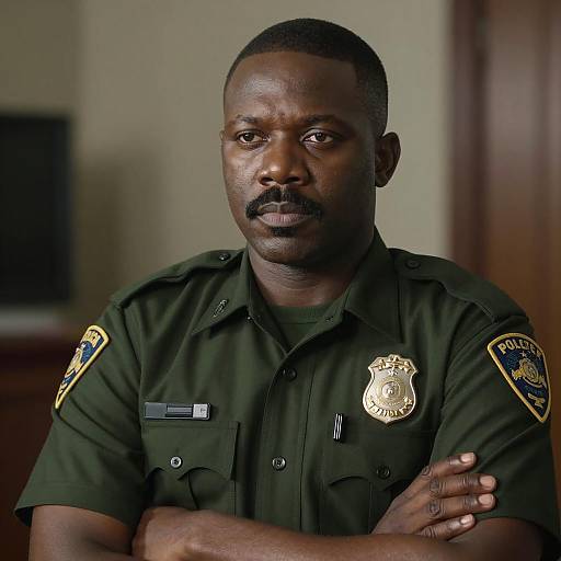 Serious Black Police Officer in Uniform