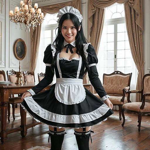 Angry Maid in Black Dress Indoors