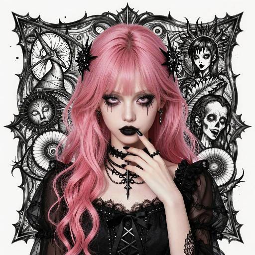 Realistic Pink-Haired Goth Portrait 8K