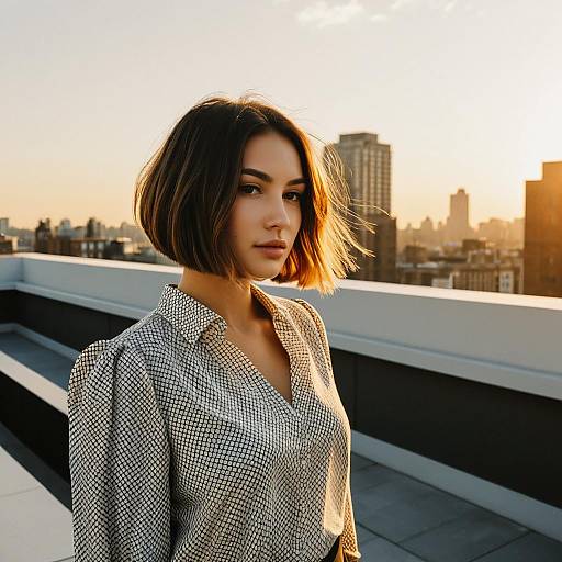 Young Woman with Angled Bob Hairstyle on Rooftop