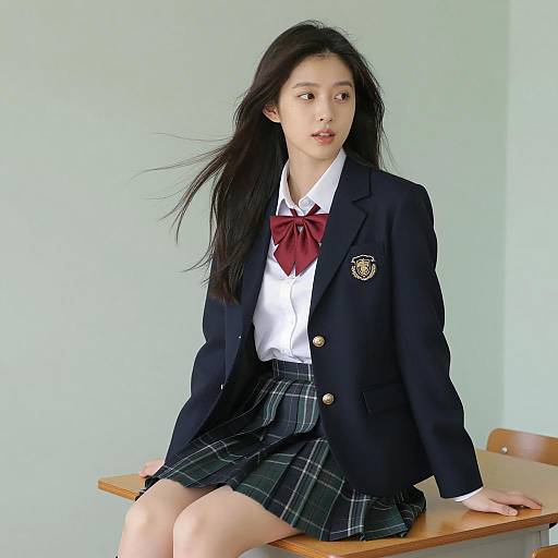 Elegant Asian Woman in School Attire