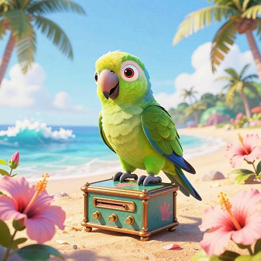 Pixar-Style Parrot on Music Box
