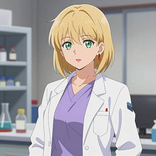 Anime Female Scientist in Lab Coat