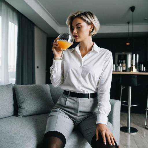 Elegant Woman Drinking Cocktail Indoors