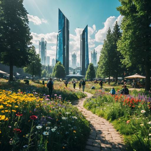 Futuristic City Meadow with Glass Towers
