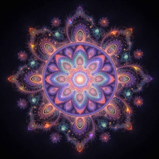 AI-Generated Vibrant Fractal Mandala