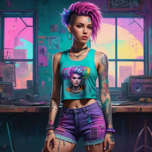 Vibrant Punk Fashion Digital Portrait