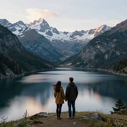 Couple Holding Hands by Mountain Lake