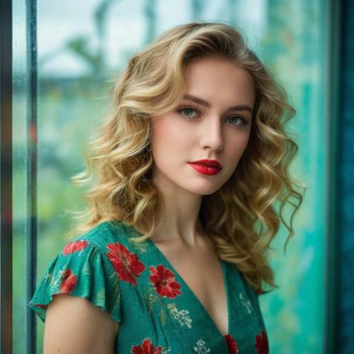 Blonde Woman with Curly Hair and Floral Dress