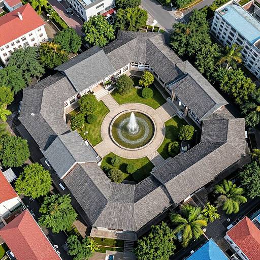 Aerial View of Property with Fountain