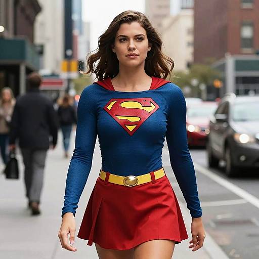 Woman Wearing Supergirl Costume Walking in City