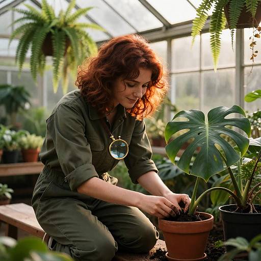 Nurturing Botanist in Victorian Greenhouse