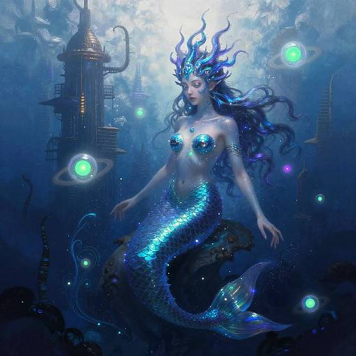 Bioluminescent Mermaid in Abyssal City