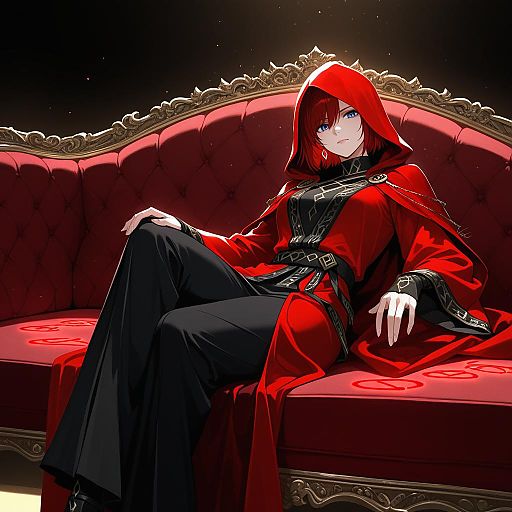 Seductive Arcane Elementalist on Velvet Sofa