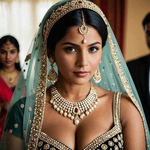 South Asian Bride in Traditional Jewelry and Lehenga
