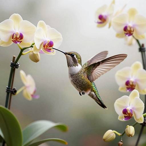 Detailed Hummingbird in Tropical Garden